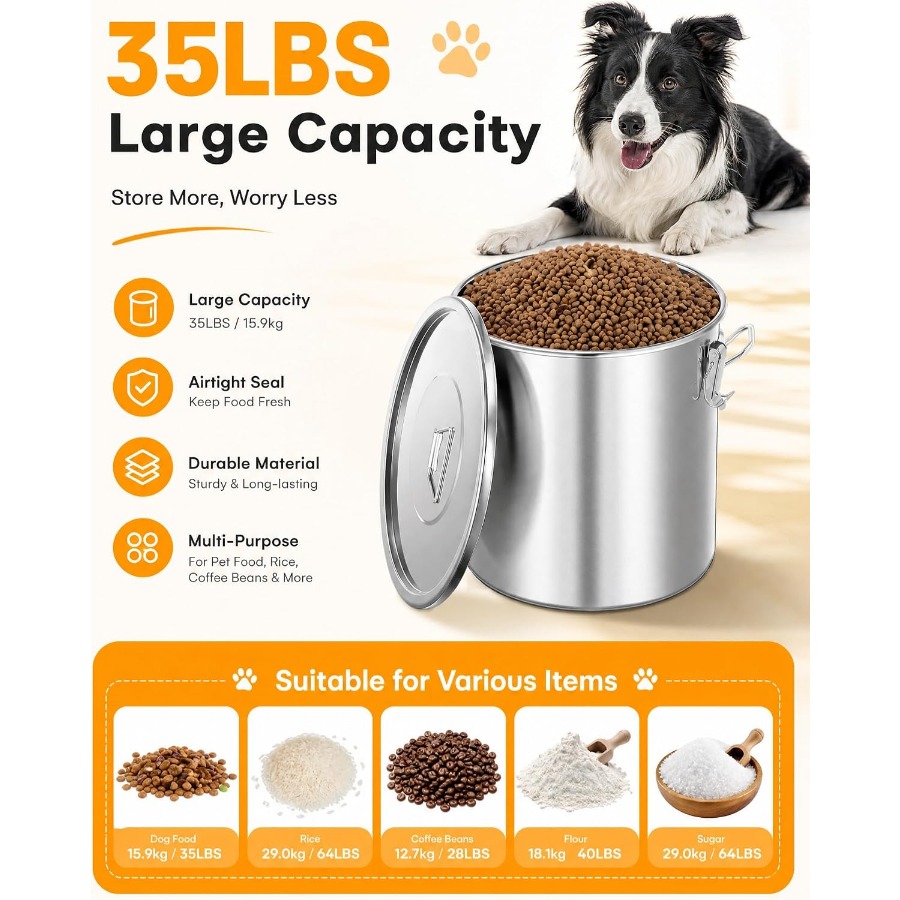 35LBS Airtight Stainless Steel - огляд і ціна Food Storage Containers